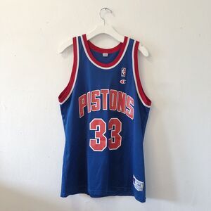 1990s Grant Hill Detroit Pistons Champion Jersey Blue VTG Rare 44 Sz L